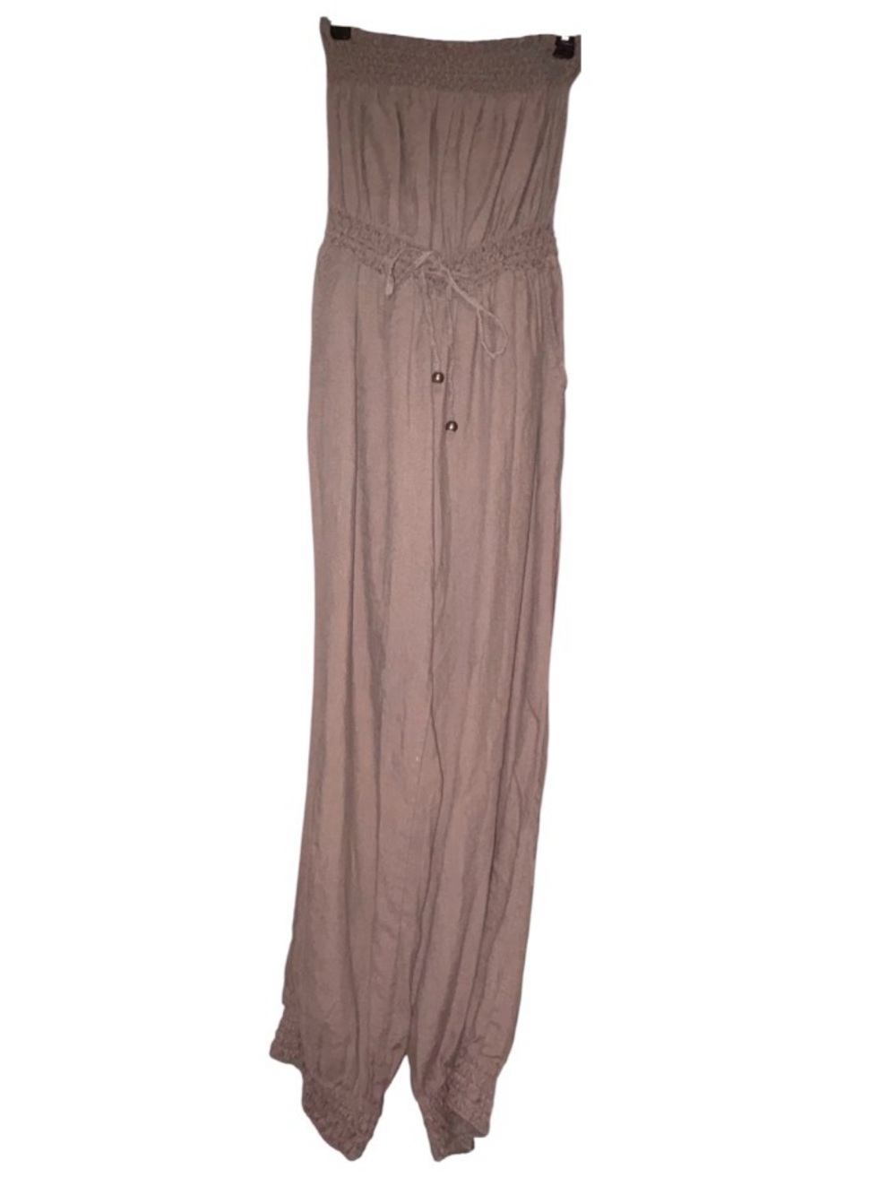 H&M strapless linen-blend jumpsuit in a muted taupe